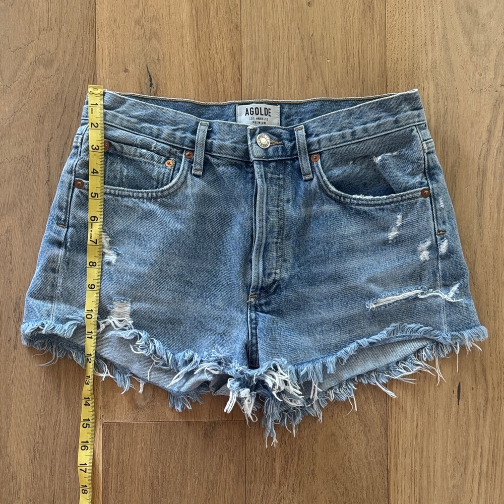 Agolde Distressed Blue Jean Shorts